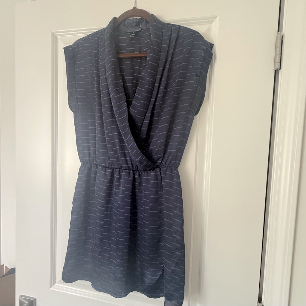 Aqua Navy Blue Wrap Mini Dress